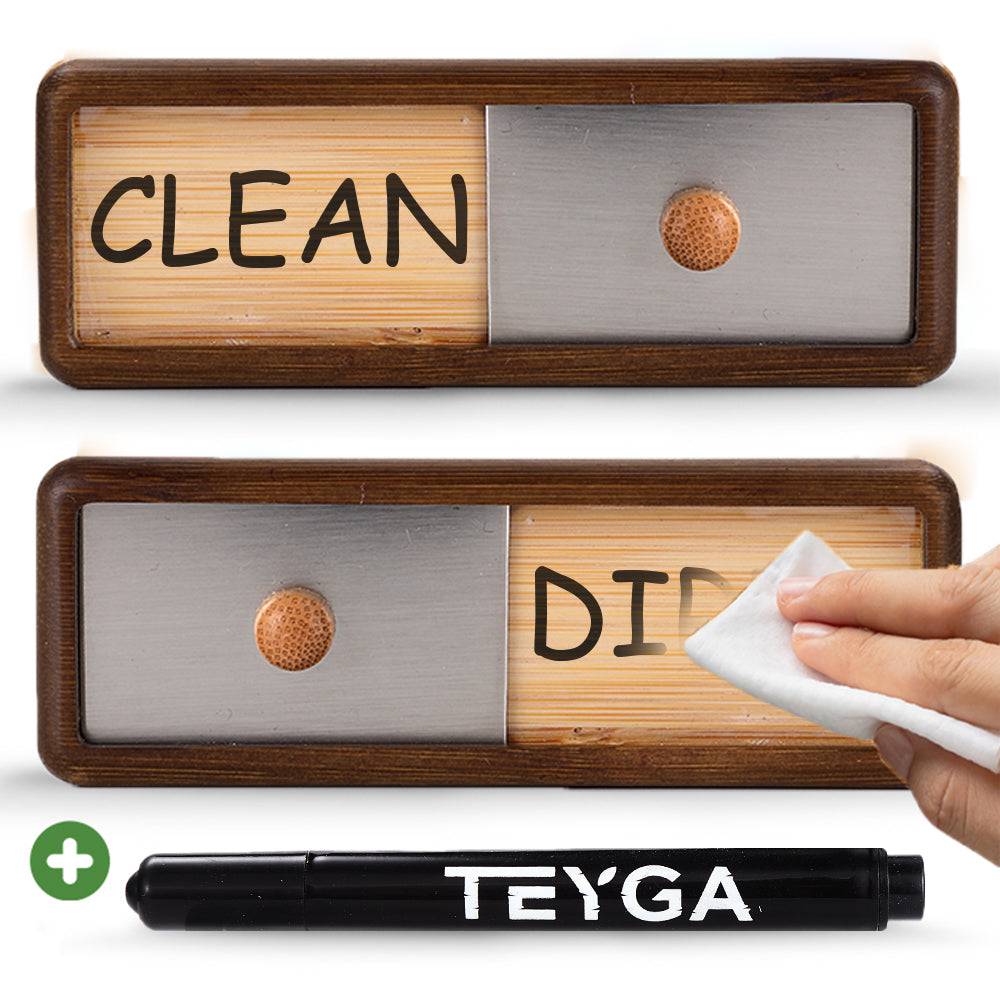 TEYGA Bamboo Dishwasher Magnet Clean Dirty Sign - Clean Dirty